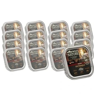 Afbeelding van Dehner Wild Nature Kattenvoer, onderhout, natvoer zonder granen, suikervrij, voor oudere katten, wilde zwijnen, 16 x 100 g schaal (1,6 kg)