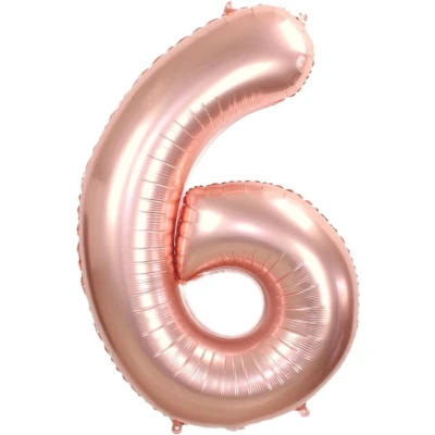 Afbeelding van Folie Ballon Cijfer 6 Jaar Rosé Goud 36Cm Verjaardag Folieballon Met Rietje