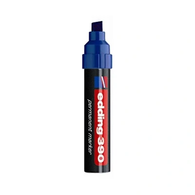 Afbeelding van edding 390 permanente marker 1 wigpunt 4 12 mm blauw sneldrogend waterdicht en slijtvast voor karton, kunststof, hout, metaal, glas