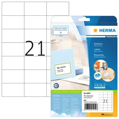 Afbeelding van Etiket HERMA 5054 70x42.3mm premium wit 525stuks