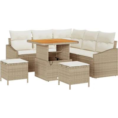 Afbeelding van vidaXL 8 delige Tuin Sofa Set met Kussens Beige Poly Rattan Acacia