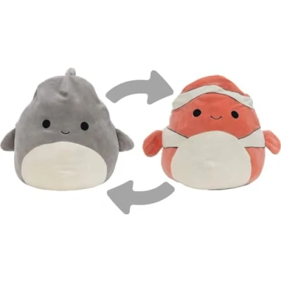 Afbeelding van Squishmallows Flip A Mallows 12 cm (5&quot;) 2 in 1 Ricky de clownvis &amp; Gordon haai knuffeldier omkeerbaar dier