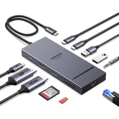 Afbeelding van UGREEN Revodok Pro Dockingstation HDMI 4K@60Hz, DisplayPort 4K@120Hz, 10Gbps USB C, A, SD/TF, LAN, audio, 100W PD