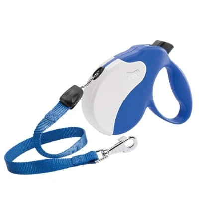 Afbeelding van Ferplast Uitschuifbare Hondenriem AMIGO LARGE, voor grote honden tot 50 kg, snoer max. 5 m. Enkele vergrendel en ontgrendelingsknop, blauw, witte kap