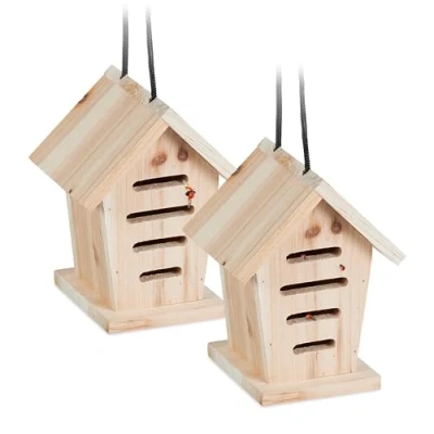 Afbeelding van lieveheersbeestjeshotel set van 2 tuin hangend onbehandeld hout insectenhotel