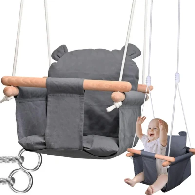 Afbeelding van Houten kinder / babyschommel grijs in hoogte verstelbaar voor binnen of buiten