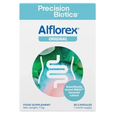 Afbeelding van Alflorex® van PrecisionBiotics 30 capsules, (verpakking 4 weken), verlicht klinisch bewezen winderigheid, pijn onder de buik en onvoorspelbare stoelgang