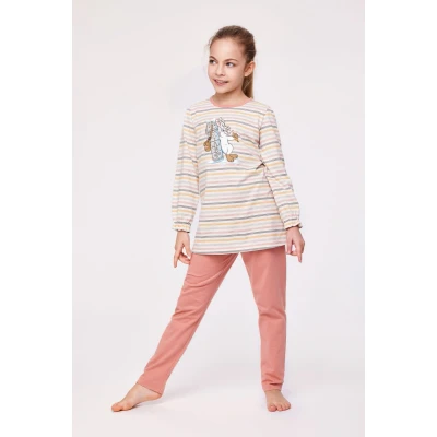 Afbeelding van Woody pyjama meisjes/dames multicolor gestreept haas 232 10 BLB S/930 maat 116