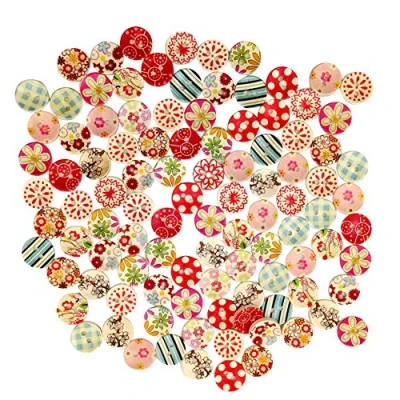 Afbeelding van Jiacheng29_ Knoppen, 2 Gaten Houten 15Mm Leuke Bloem Stippen Knoppen Voor Naaien Scrapbooking Diy Craft Willekeurige Kleur Een Maat