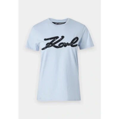 Afbeelding van KARL Lagerfeld Boucle Signature Tshirt print, Dames, Maat: Medium, Kentucky blue