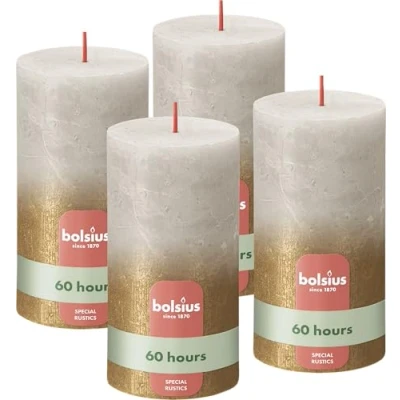 Afbeelding van Stompkaarsen Sunset 4 st rustiek 130x68 mm zandgrijs goudkleur