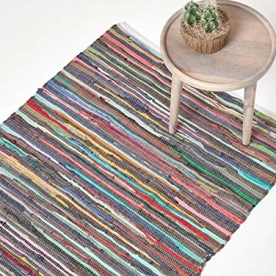 Afbeelding van Homescapes Handgeweven katoenen Chindi vloerkleed met kleurrijke strepen, 70 x 120 cm