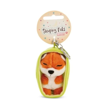 Afbeelding van NICI 61601 Sleutelhanger &quot;Sleeping Pets&quot; vos 8 cm in mandje, oranje, trouwe metgezel voor rugzak of tas, sleutelhouder klein en groot