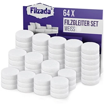 Afbeelding van Filzada® 64x viltglijders zelfklevend Ø 20 mm (rond) wit professionele meubelglijders vilt met ideale kleefkracht