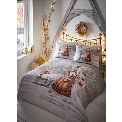 Afbeelding van Twilight Santa Kerst Dekbedovertrek en Kussensloop Set, Beige, Eenpersoons