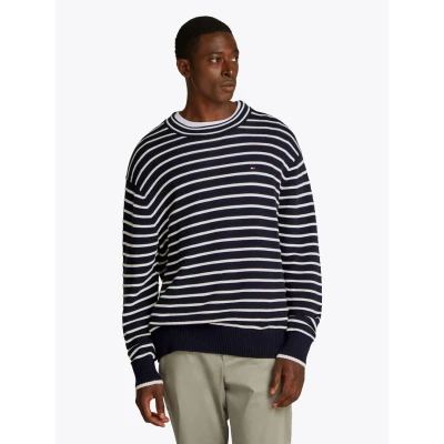 Afbeelding van Tommy Hilfiger Breton Stripe Trui Desert sky ivory petal, Heren, Maat: Large, petal