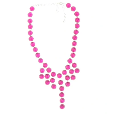 Afbeelding van Behave Dames ketting zilver kleur met fuchsia stenen en hangers 44 cm