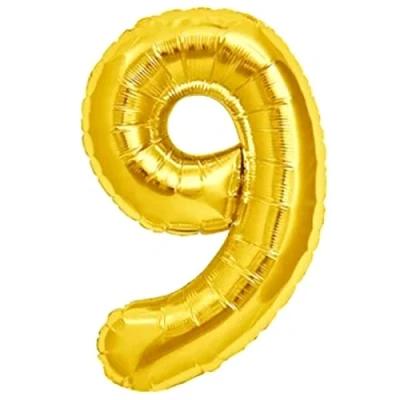 Afbeelding van Ballon 9e Verjaardag Nummer 9 Goud XXL Gigantische Folieballon 100 cm Decoratie Ballonnummer Deco voor Verjaardag. Vliegt met Helium.