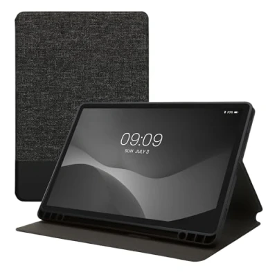 Afbeelding van kwmobile hoes geschikt voor Samsung s9 FE Slanke tablethoes met standaard Tablet cover in donkergrijs / zwart
