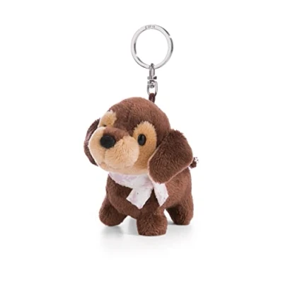 Afbeelding van NICI sleutelhouder teckel Skida 10cm bruin Duurzame metgezel knuffeldierhanger met sleutelhanger voor sleutelkoord, sleutelring en