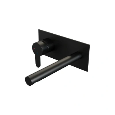 Afbeelding van Brauer Black Edition Wastafelmengkraan inbouw rechte uitloop rechts hendel plat smal afdekplaat model D2 mat zwart