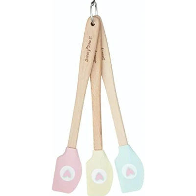 Afbeelding van KC Blue Sweetly Does It Siliconen Spatel Set, Klein Spatelmes, Natuurlijk Houten Handvat, 20,5 centimeter, Set van 3 Stuks Pastelkleuren
