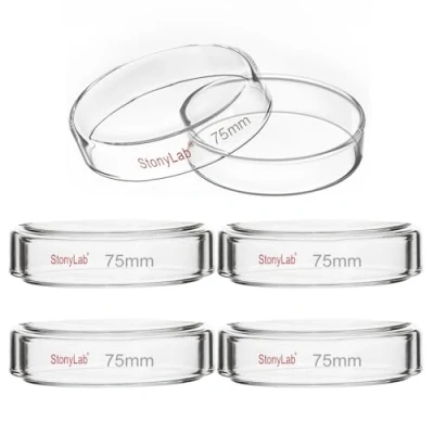 Afbeelding van stonylab Glazen Petri Schaal met Deksel, 5 Pack Borosilicaatglas Celkweek Transparant Autoclaveren voor Laboratorium, 75x15 mm