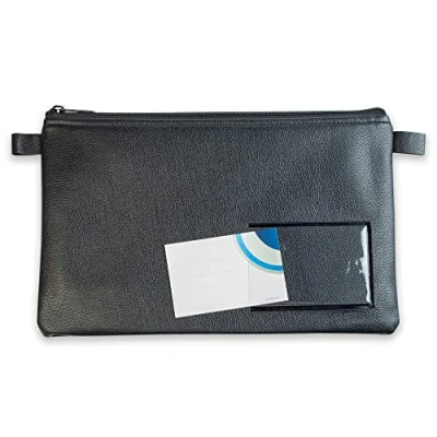 Afbeelding van Banktas 10716 met ritssluiting en venster voor visitekaartjes belettering 27 x 17 cm A5 kunstleer zwart