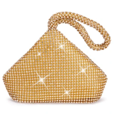 Afbeelding van J&amp;G Driehoekige strasssteentjes dames onderarmtas avondhandtas party tas bruiloft handtas, goud, Medium