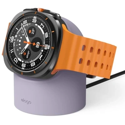 Afbeelding van elago GWT2 Oplader Standaard Compatibel met Samsung Galaxy Watch 7/7 Ultra, 6/6 Classic, 5/5 Pro [40/43/44/45/47mm], Nachtstand Modus, Kabel Management [Oplaadkabel Niet Inbegrepen] (Lavendel)