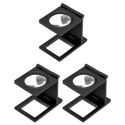 Afbeelding van QWORK® 3 stukken mini vouwloep, 10X schermloep met liniaal, metalen draadteller voor solderen, naaien, lezen, textiel