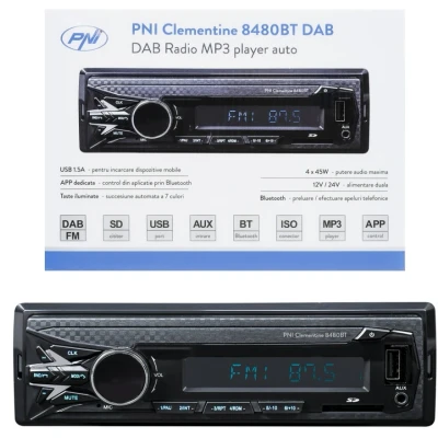 Afbeelding van DAB radio MP3 autospeler PNI Clementine 8480BT 4x45w, 12 / 24V, 1 DIN, met SD, USB, AUX, RCA, Bluetooth en USB 1.5A voor het opladen van telefoons