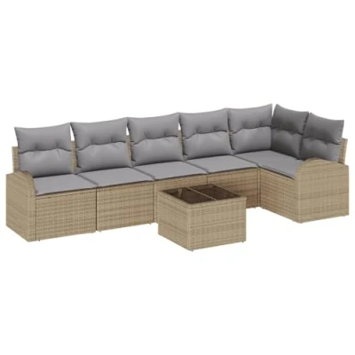Afbeelding van vidaXL 7 delige Tuin Sofa Set met Kussens Zwart Poly Rieten