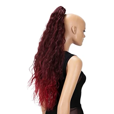 Afbeelding van CAISHA 70 cm Extra Lang Volumineus Golvend Haarstukje Met Clip On Vlecht Paardenstaart Hittebestendige Synthetische Vezels Rode Mix H715