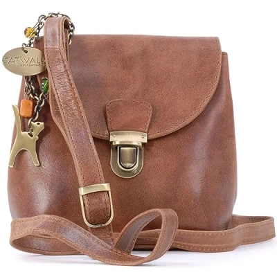 Afbeelding van CATWALK COLLECTION HANDBAGS Dames Leren Cross Body Tas Verstelbare Schouderriem FRANKIE Bruin