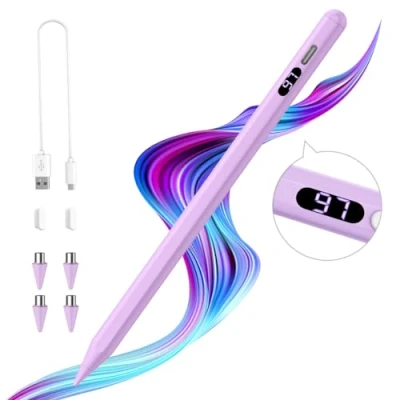 Afbeelding van TiMOVO Stylus Pen for Touch Screens, Fast Charge Apple iPad/iPhone/Android/iOS/Samsung/Lenovo/Fire Tablets Smart Phone Capacitive Screen Writing Pencil with Power Display, Purple