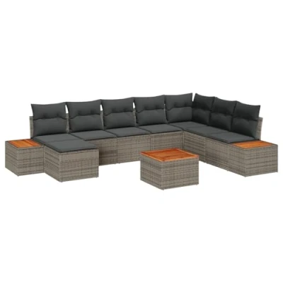 Afbeelding van vidaXL 9 delige tuinsofa set met kussens grijs poly rattan acacia