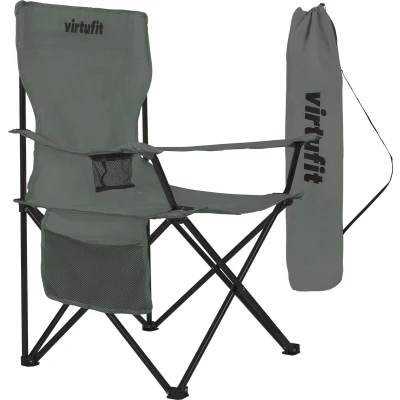 Afbeelding van VirtuFit Opvouwbare Camping Stoel Inclusief Draagtas Geschikt voor Festivals, Campings &amp; Stranden armsteunen Eenvoudig Meenemen en Opzetten Grijs