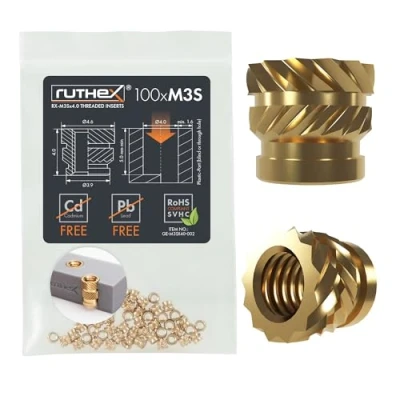 Afbeelding van ruthex M3S 100 stuks RX M3Sx4.0 schroefdraadbussen messing stabiele compressiemoer voor kunststof onderdelen thermisch gebruik in 3D printdelen van