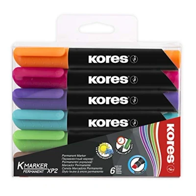 Afbeelding van Kores Permanent marker M20903 &quot;Xp2&quot;; 3 5 mm wigpunt; set met 6 kleuren
