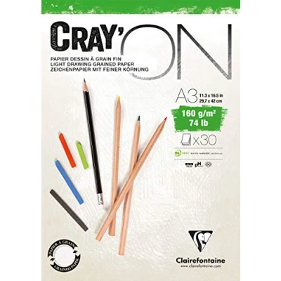 Afbeelding van Clairefontaine 975029C Tekenblok Cray&#039;On (160 g, ideaal voor droogtechniek, 30 vellen, DIN A2, 42 x 59,4 cm, aan de bovenkant gelijmd) extra wit