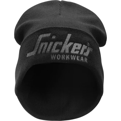 Afbeelding van Snickers 9047 Logo Beanie Zwart/Staal Grijs