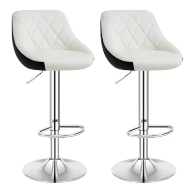 Afbeelding van WOLTU 2 X Barkrukken Hoogte verstelbaar,Barstoelen draaistoel in Kunstleer en verchroomd staal,Wit+Zwart BH30ws