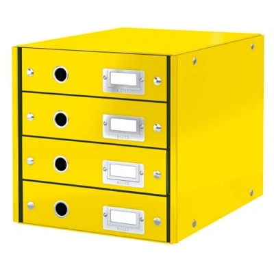 Afbeelding van Leitz Wow Click &amp; Store Ladekast Met 4 Laden 81% Gerecycled Karton Voor A4 Formaten Ruimtebesparende Opberger Geel