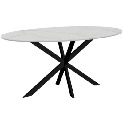 Afbeelding van Eettafel ovaal 160cm Figo marmerlook wit ovale tafel steen