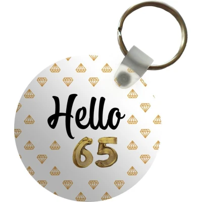 Afbeelding van Sleutelhanger Jubileum Goud 65 jaar Plastic Rond Uitdeelcadeautjes