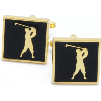 Afbeelding van Manchetknopen Golfspeler Vierkant Goud en Zwart