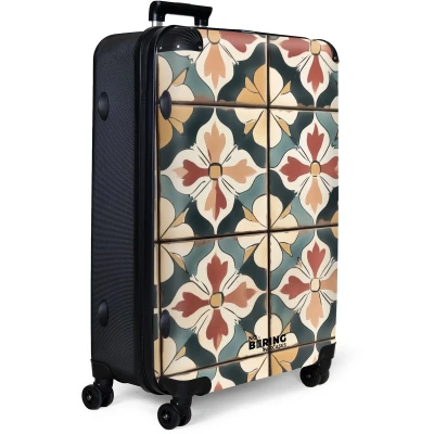 Afbeelding van NoBoringSuitcases.com® Koffer groot Reiskoffer lichtgewicht Bloemenpatroon met groenblauwe achtergrond Rolkoffer 4 wielen Grote trolley XL 98 liter bagage