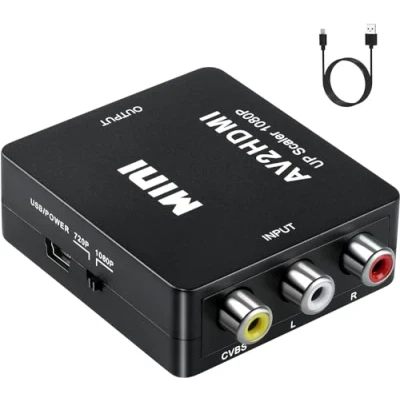 Afbeelding van RCA naar HDMI, AV to HDMI Converter, Ondersteuning PAL/NTSC, 1080P Mini Composite CVBS Adapter voor camera, Xbox 360, PS2, PS3, WII, N64, Gamecube, Snes, PSP (Black)
