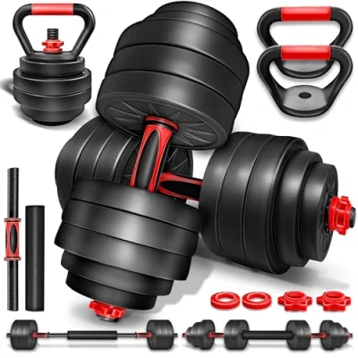 Afbeelding van RE:SPORT 2 in 1 halterset met kettlebell, 40 kg, verstelbare halterset, korte halter en lange halter, stersluitingen verbindingsbuis